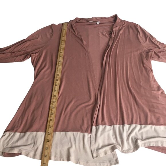 LOGO Layers Cardigan Sweater Womens 1X Mauve Pink Beige Open Front Colorblock - Picture 5 of 13